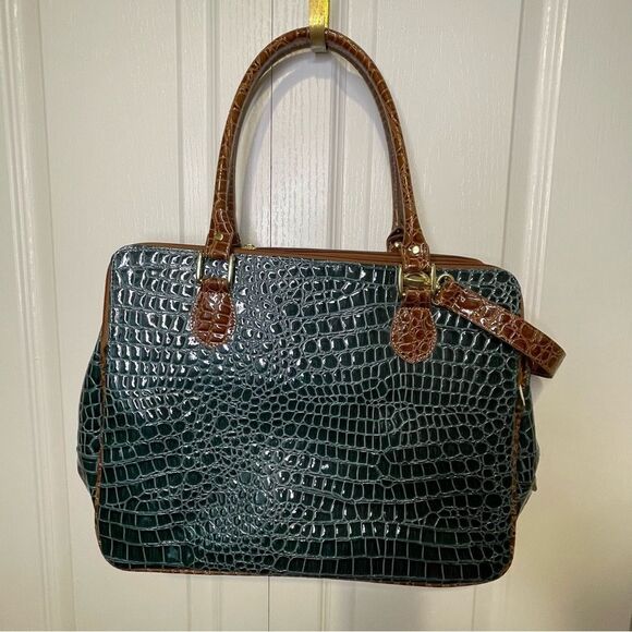 NWT Samantha Brown Croc Embossed Perfect Tote Travel Bag Green and Brown - Picture 3 of 11